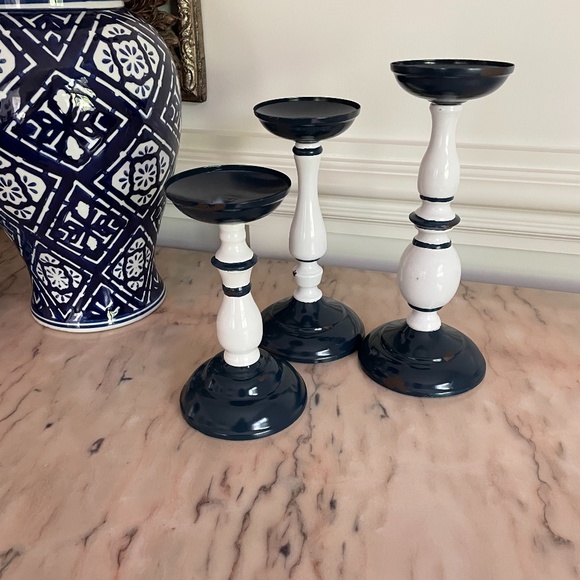 Set of 3 Rustic Metal candle Holders Blue & White - Picture 2 of 7